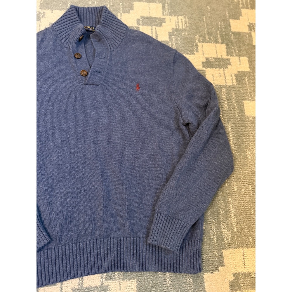 Polo Ralph Lauren Mens XL Blue Heather 3-Button Mock Neck Pony Logo Sweater - Picture 5 of 9
